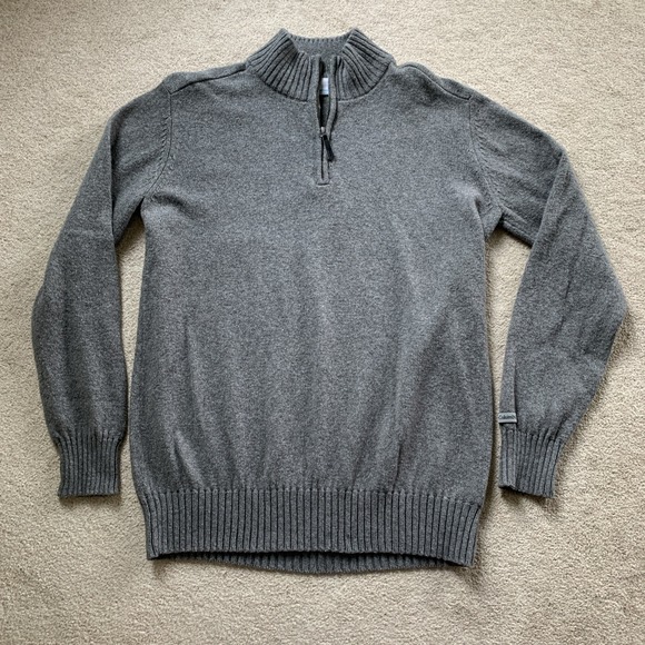 Columbia Sweater Mens L Gray Wool Blend Pullover Quarter Zip Mock Neck Outdoor - Picture 1 of 9